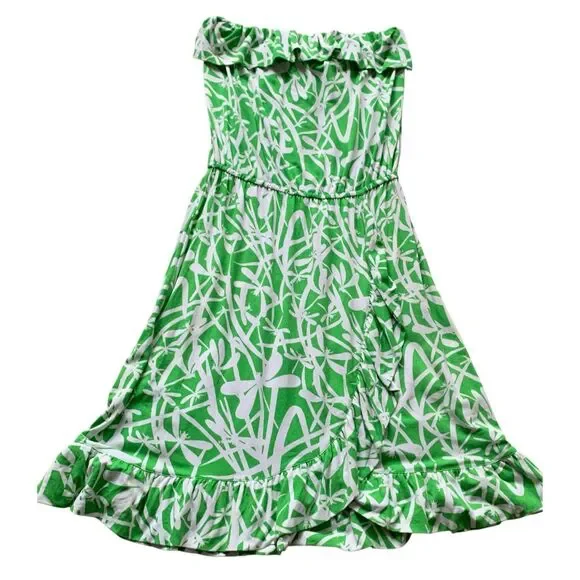 NEW NWOT Lilly Pulitzer Flor Green Bean Light My Fire Strapless Ruffle TUBE Dres - Picture 2 of 10